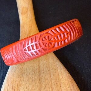 Vintage Chinese carved flower red lacquer “cinnabar” bangle